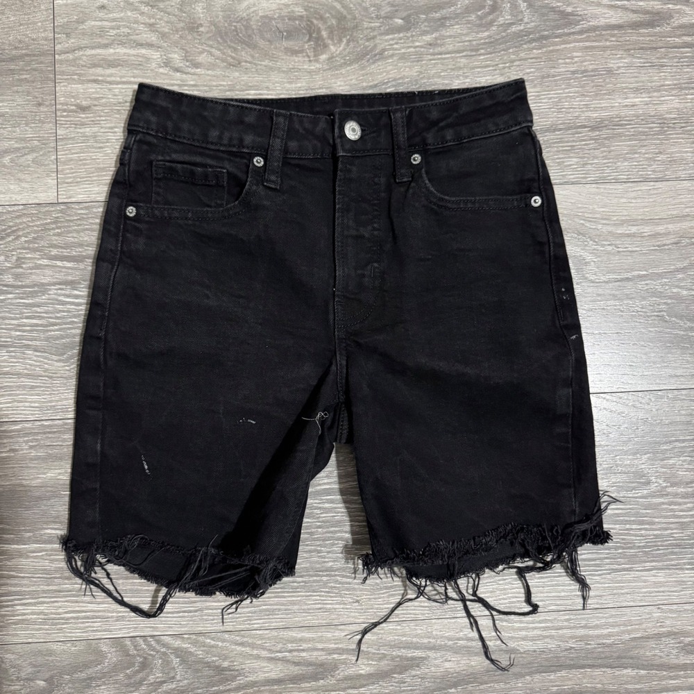 Old Navy Women Shorts Sz 2 OG Straight High Rise Black Denim Cut Off Frayed Hem